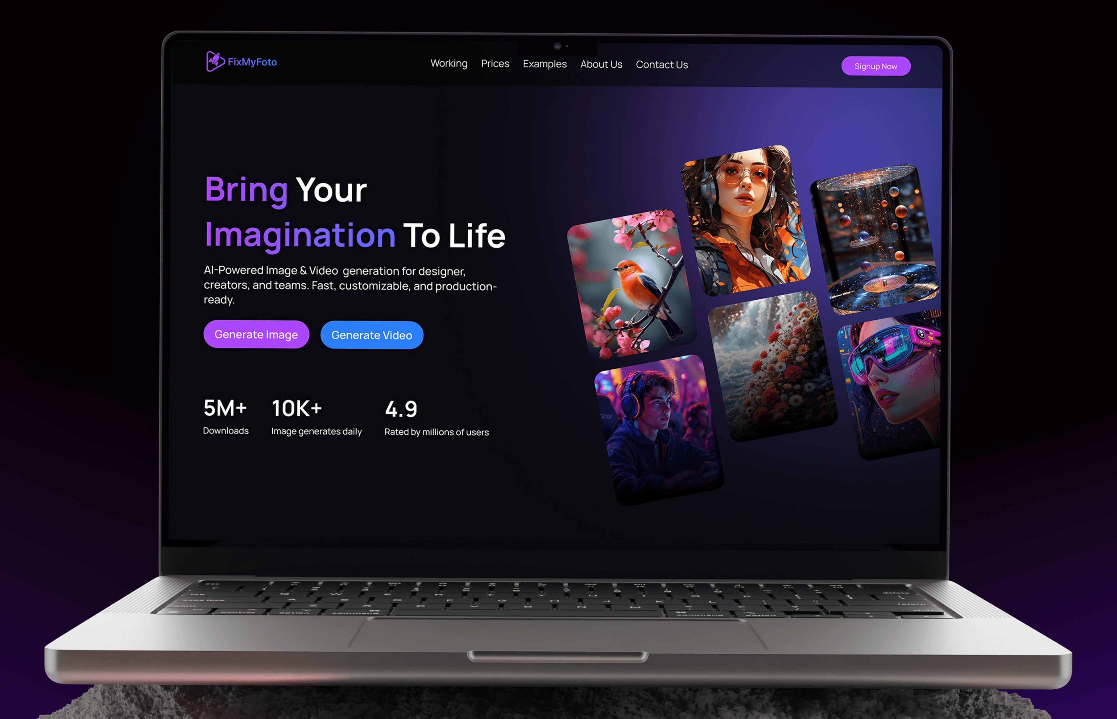 FixmyFoto landing page on laptop