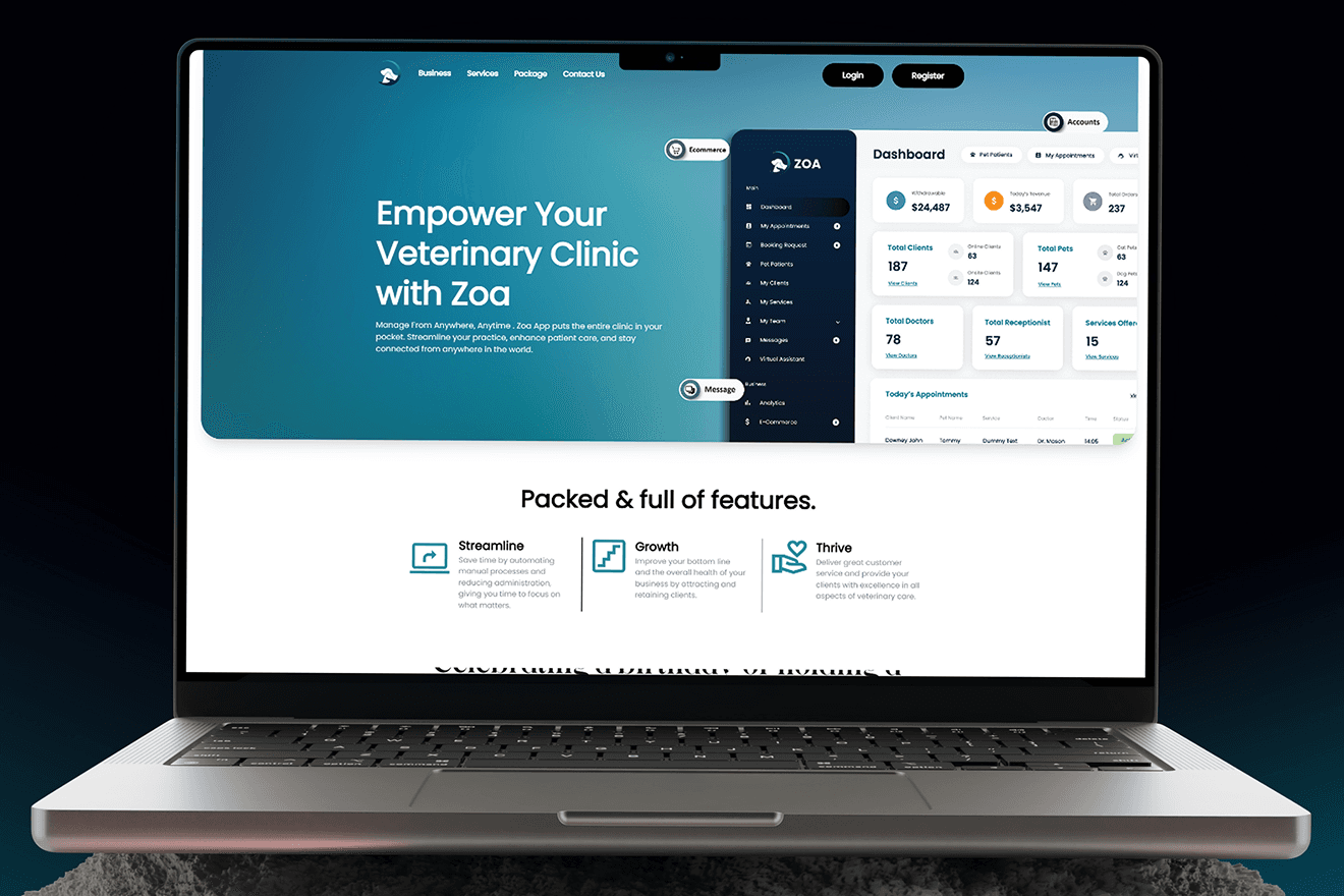 Zoa landing page on laptop