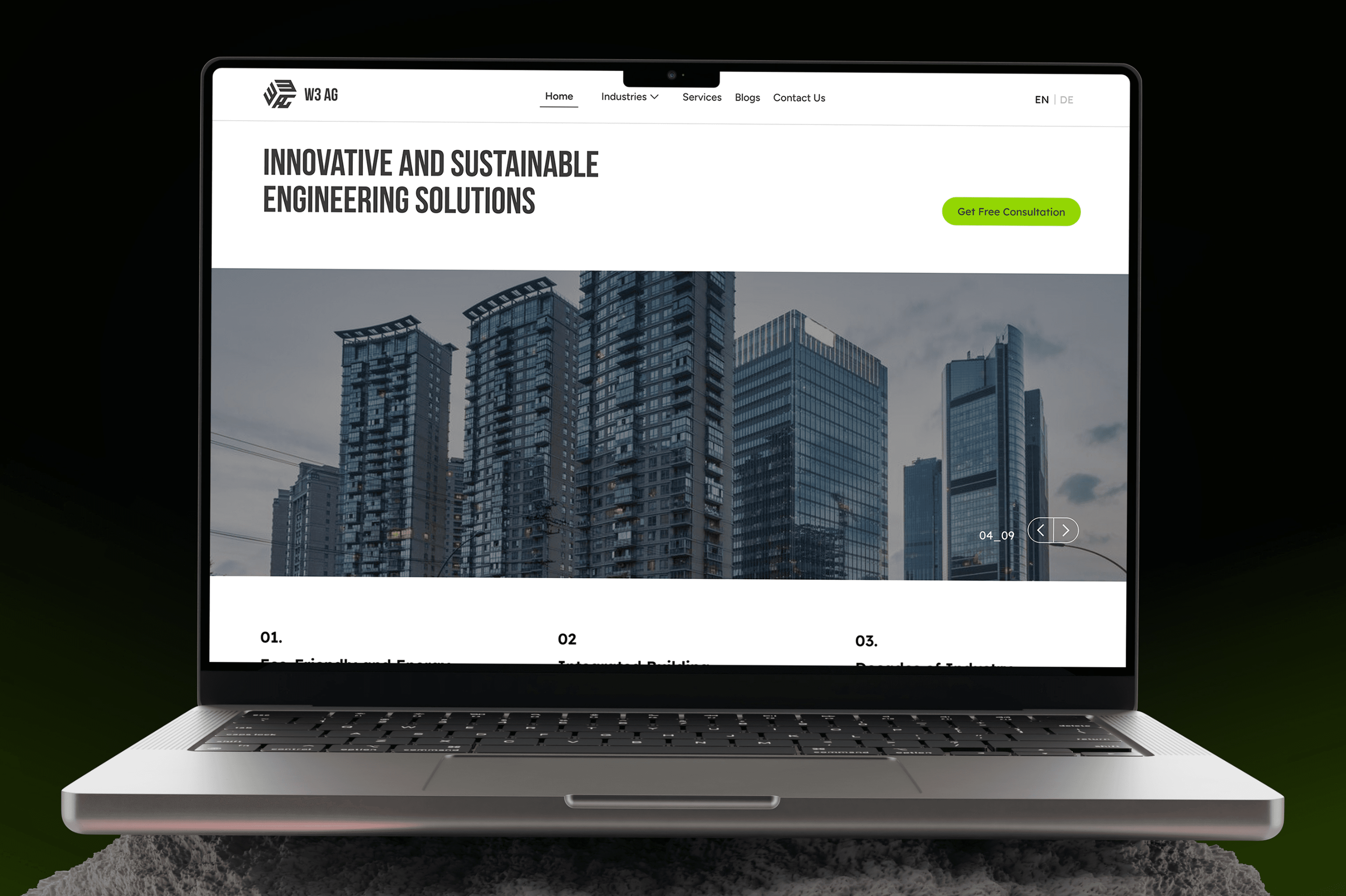 w3 landing page on laptop