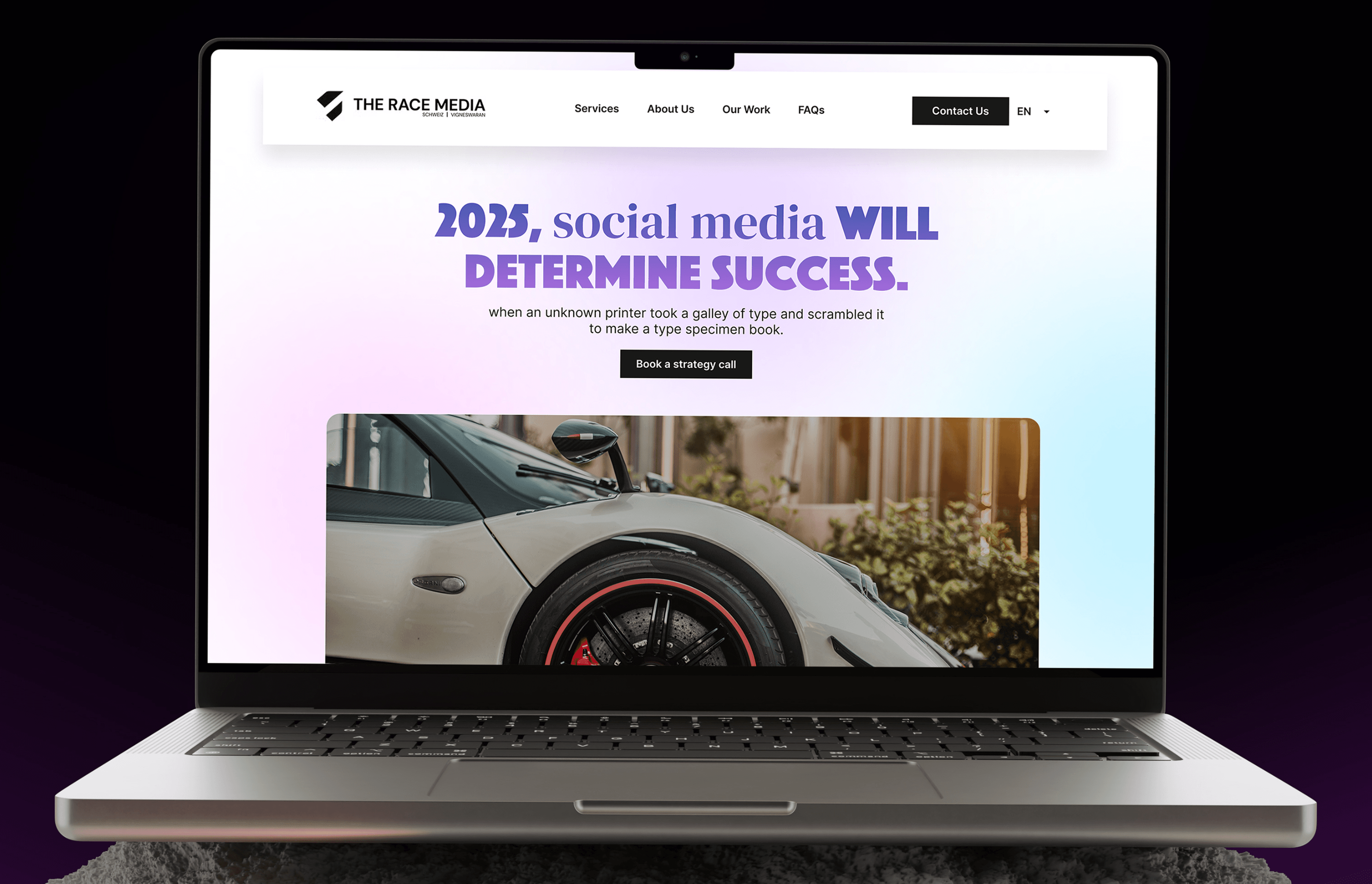 Race Media desktop view on laptop