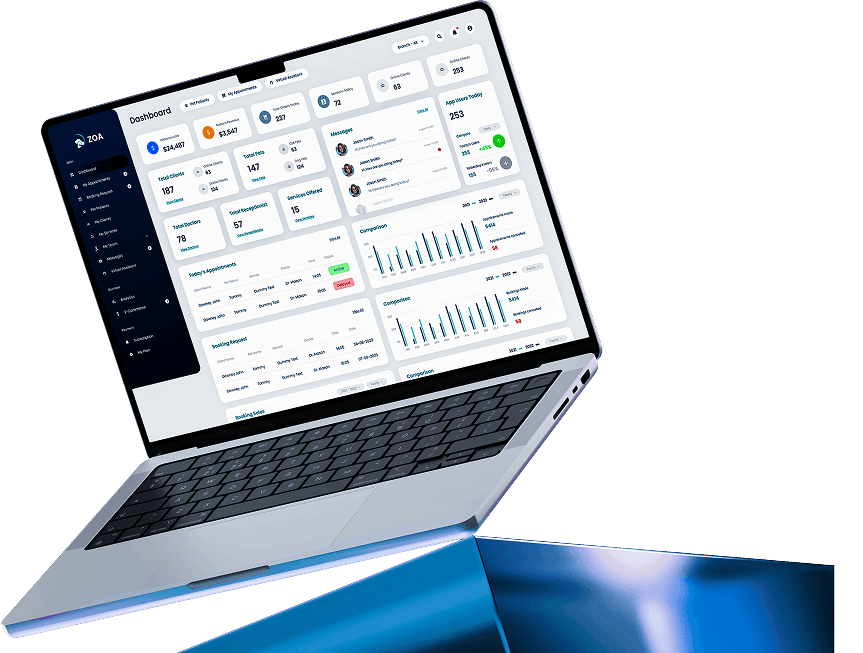 ZOA Praxismanagement-Plattform auf einem Laptop