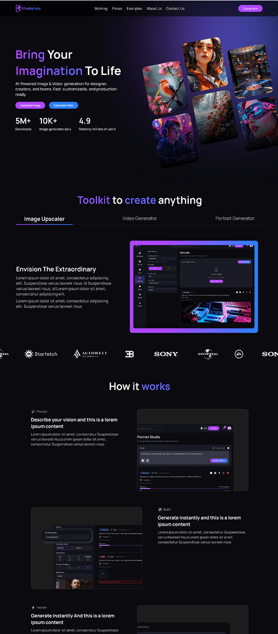 Landing page – left scroll