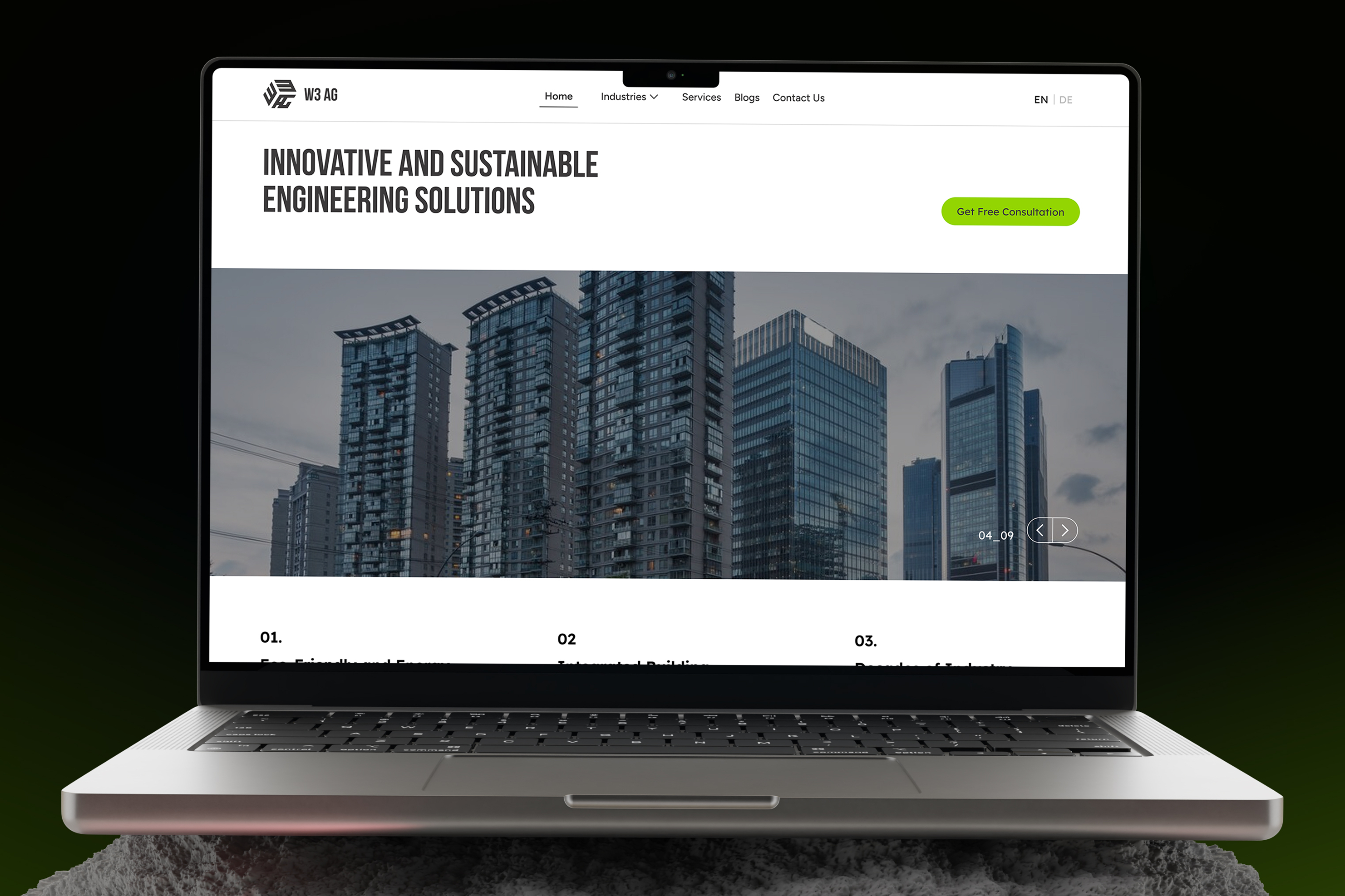 W3 landing page on laptop
